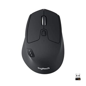 logitech m720 wireless triathlon mouse with bluetooth for pc with hyper-fast scrolling and usb unifying receiver for computer and laptop – black (renewed)