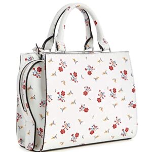 GUESS Pink Floral Print Crossbody Satchel Tote Bag Handbag - White Multi