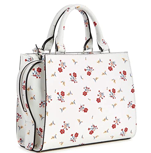 GUESS Pink Floral Print Crossbody Satchel Tote Bag Handbag - White Multi