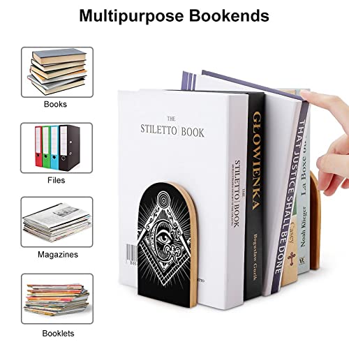 Freemasonry Masonic Masonry Wood Bookends for Shelves Non-Skid Office Book Organizer Stand 1 Pair for Decorative Bookshelf