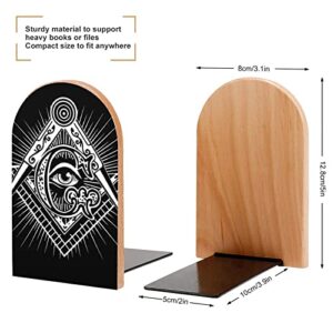 Freemasonry Masonic Masonry Wood Bookends for Shelves Non-Skid Office Book Organizer Stand 1 Pair for Decorative Bookshelf