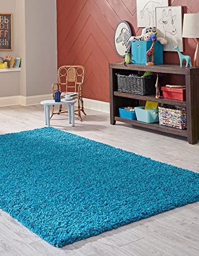 Rugs.com - Über Cozy Solid Shag Collection Rug – 2' x 3' Turquoise Shag Rug Perfect for Entryways, Kitchens, Breakfast Nooks, Accent Pieces