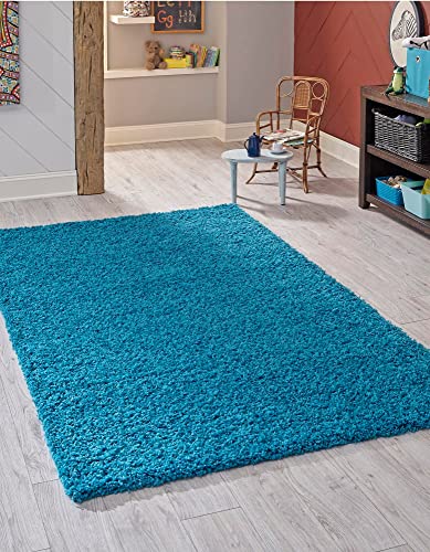 Rugs.com - Über Cozy Solid Shag Collection Rug – 2' x 3' Turquoise Shag Rug Perfect for Entryways, Kitchens, Breakfast Nooks, Accent Pieces