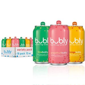 bubly sparkling water, tropical thrill variety pack, 12 fl oz cans (18 pack)