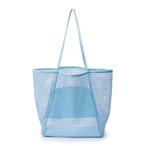 Women's Shoulder Handbag Mesh Handbag Summer Beach Tote Large Hobo Satchel Grocery Bags for Shopping Travel Outdoors, Light-Blue