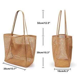 Women's Shoulder Handbag Mesh Handbag Summer Beach Tote Large Hobo Satchel Grocery Bags for Shopping Travel Outdoors, Light-Blue