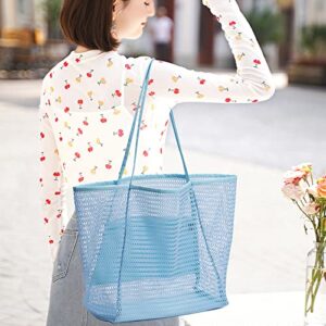 Women's Shoulder Handbag Mesh Handbag Summer Beach Tote Large Hobo Satchel Grocery Bags for Shopping Travel Outdoors, Light-Blue