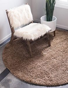 rugs.com – Über cozy solid shag collection rug – 5 ft round sandy brown shag rug perfect for kitchens, dining rooms