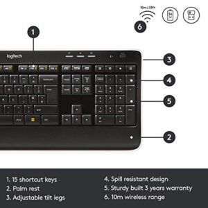 Logitech MK520 Wireless Keyboard and Mouse Combo — Keyboard and Mouse, Long Battery Life, Secure 2.4GHz Connectivity (Renewed)
