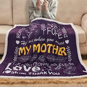 bestsweetie birthday gifts for mom blanket – i love you mom blanket – warm gifts for mom christmas mom gifts from daughter son super soft throw blanket cozy blanket 50″ x 60″ (purple)