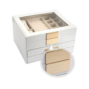 Jewelry Box with Transparent lid, 3-Layer Jewelry Organizer with 2 Drawers, Jewelry Storage Box, Watch Display, Jewelry Organizer, Gift for Loved Ones, White