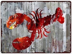 xiddxu vintage wall decor metal plaque red crawfish wall art nostalgic tin sign for home kitchen pubs sign 12×16 inch