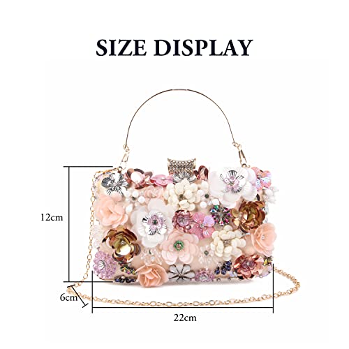 LUI SUI Women Elegance Floral Evening Clutch Purse Bags Flowers Beads Wedding Tote Bags Bride Shoulder Handbags