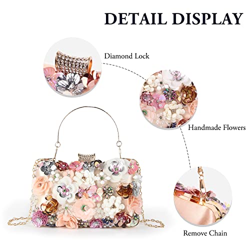 LUI SUI Women Elegance Floral Evening Clutch Purse Bags Flowers Beads Wedding Tote Bags Bride Shoulder Handbags