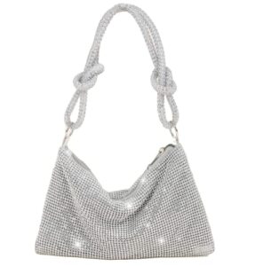 rhinestone purse chic sparkly evening handbags for women bling hobo bag shiny silver purse for wedding party club