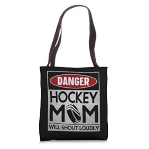 ice hockey vintage mom mother danger hockey mom will shout tote bag
