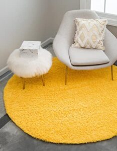 rugs.com – Über cozy solid shag collection rug – 5 ft round tuscan sun yellow shag rug perfect for kitchens, dining rooms