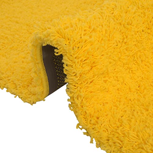 Rugs.com - Über Cozy Solid Shag Collection Rug – 5 Ft Round Tuscan Sun Yellow Shag Rug Perfect for Kitchens, Dining Rooms