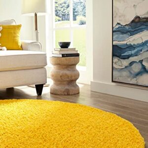 Rugs.com - Über Cozy Solid Shag Collection Rug – 5 Ft Round Tuscan Sun Yellow Shag Rug Perfect for Kitchens, Dining Rooms