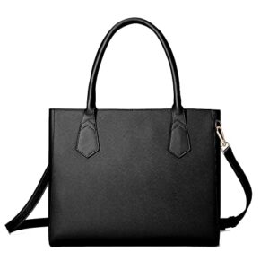 joseko women crossbody tote bag soild color large shoulder bag pu leather purse work bags with multi-pockets designer handbag black