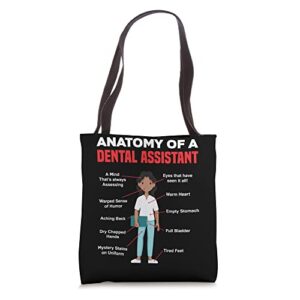anatomy of a dental assistant funny dental assistant tote bag