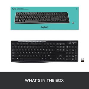 Logitech K270 Wireless Keyboard for Windows, 2.4 GHz Wireless, Full-Size, Number Pad, 8 Multimedia Keys, 2-Year Battery Life, Compatible with PC, Laptop