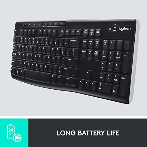 Logitech K270 Wireless Keyboard for Windows, 2.4 GHz Wireless, Full-Size, Number Pad, 8 Multimedia Keys, 2-Year Battery Life, Compatible with PC, Laptop