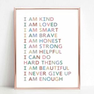 Affirmations Art Print, Gift For Kids, Kid Affirmations Wall Decor, Playroom Decor, Kids Bedroom Decor, I Am Kind I Am Enough, Nursery Decor Print, Colorful Wall Art, UNFRAMED (8X10 INCH)