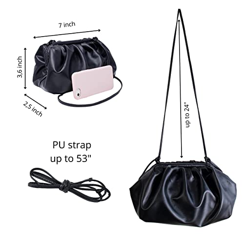 Bella Luna Women’s Soft Cloud Dumpling Pouch Crossbody Bag or Clutch Purse Shoulder Bag (Black)