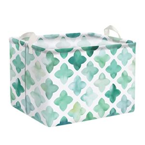 Clastyle Collapsible Green St Patricks Clover Storage Baskets Rectangle Shamrocks Leaf Storage Bin for Bedroom, 15.7 * 11.8 * 11.8 in