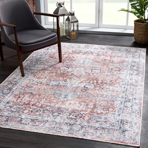 bloom rugs caria washable non-slip 4×6 rug – brick/dark blue area rug for living room, bedroom, dining room and kitchen – exact size: 4′ x 6′