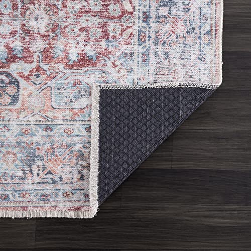 Bloom Rugs Caria Washable Non-Slip 4x6 Rug - Brick/Dark Blue Area Rug for Living Room, Bedroom, Dining Room and Kitchen - Exact Size: 4' x 6'