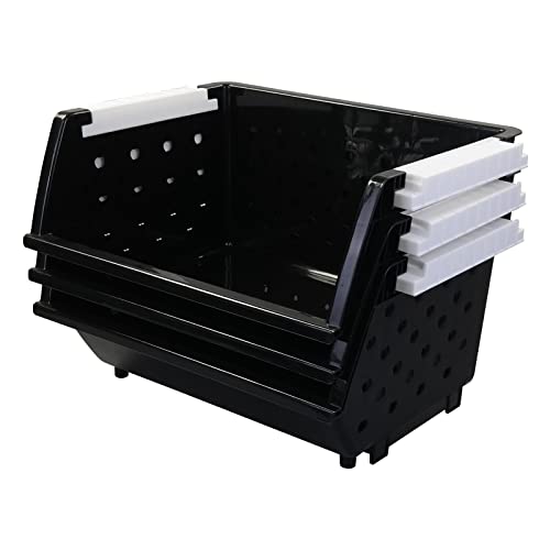 Farmoon 3 Pack Plastic Stackable Organizer Basket, Stacking Storage Bin Open Front, Black
