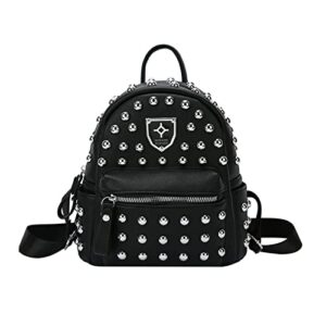 geemont women small backpack rivets studded leather purse gothic daypack satchel multipurpose tote handbag (black)
