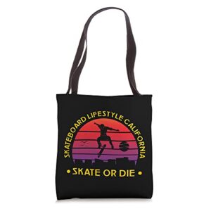 skateboard lifesstyle california skate or die skateboard tote bag