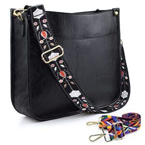 klaoyer 2 adjustable strap crossbody bags women guitar strap purse vegan handbags soft shoulder bag for women (black)