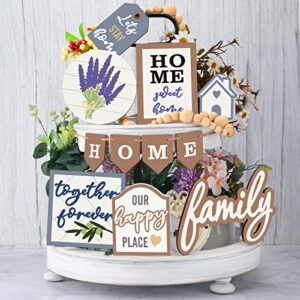11 pieces home family tiered tray decor set wooden shelf tier tray sign home farmhouse rustic layered pallets decorations wood tiered tray for home indoor decor (family style)