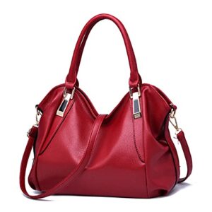 hobo handbags for women soft pu leather purses and handbags fashion large shoulder bag top handle tote bags for girls (red)