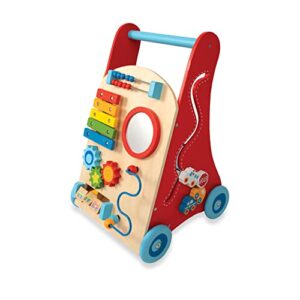 nuby wooden baby walker with interactive features for early development, promotes walking, motor skills, and creativity