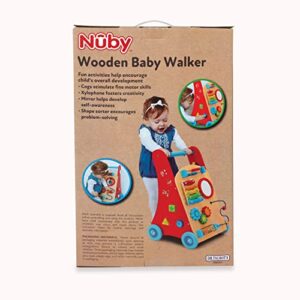 Nuby Wooden Baby Walker with Interactive Features for Early Development, Promotes Walking, Motor Skills, and Creativity