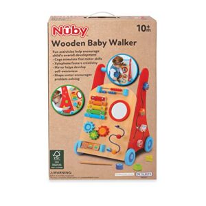 Nuby Wooden Baby Walker with Interactive Features for Early Development, Promotes Walking, Motor Skills, and Creativity