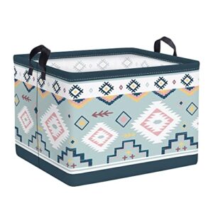 clastyle rectangle blue boho clothes storage baskets collapsible waterproof geometric storage bin for living room, 15.7 * 11.8 * 11.8 in