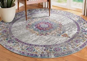 leick home 595272 song floral indoor outdoor area rug round 5’3″