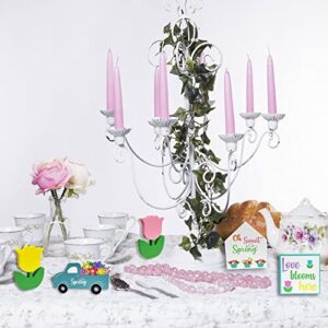 7 Pieces Hello Spring Tiered Tray Decorations Easter Tray Decor Spring Wooden Table Sign for Spring Home Decorations (Spring Style)