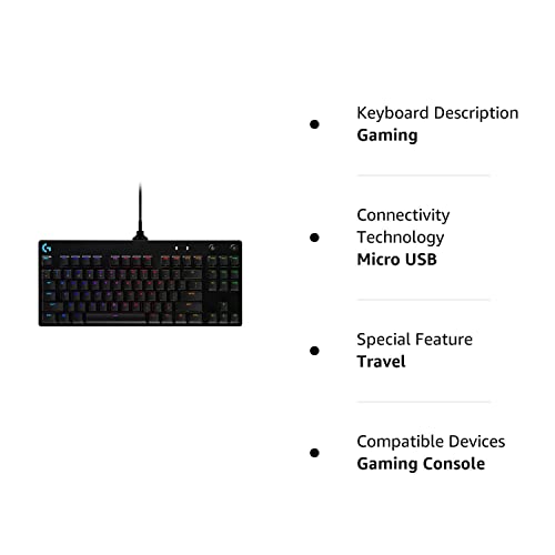 Logitech G PRO Mechanical Gaming Keyboard, Ultra Portable Tenkeyless Design, Detachable Micro USB Cable, 16.8 Million Color LIGHTSYNC RGB backlit keys (Renewed)