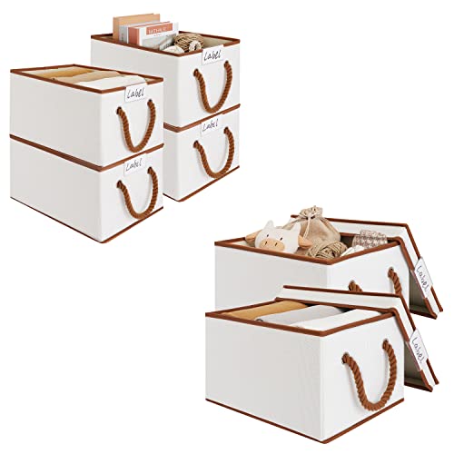 LoforHoney Home Bundle- Storage Bins with Cotton Rope Handles Large Beige 4-Pack, Storage Bins with Lids Large Beige 2-Pack