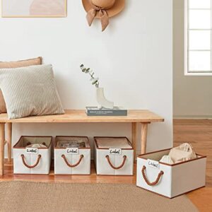 LoforHoney Home Bundle- Storage Bins with Cotton Rope Handles Large Beige 4-Pack, Storage Bins with Lids Large Beige 2-Pack