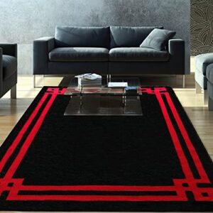 antep rugs bordered 5×7 modern geometric indoor area rug amg111 (black, 5’3″ x 7′)