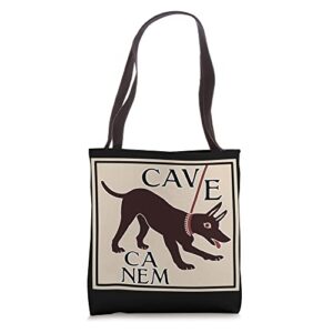 beware of dog “cave canem” greco-roman image tote bag