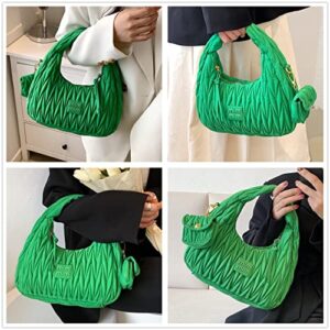 Quilted Nylon Hobo Handbag Purse Pleated Thread Design Clutch Purse Bags For Women Cute Trendy Tote With Coin Purse (Green)